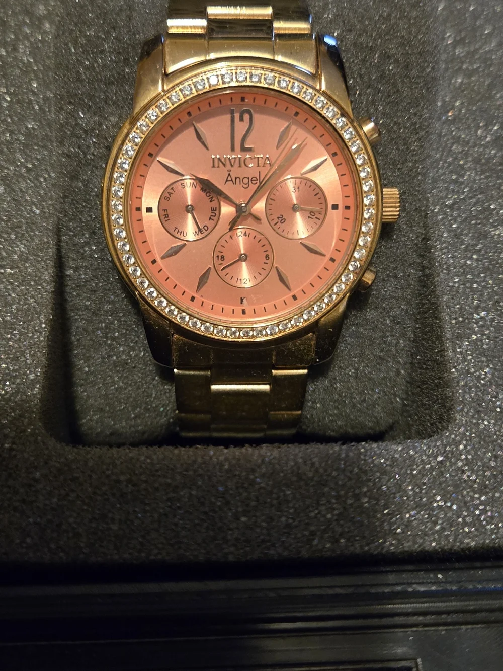 Invicta Gold Tone Bracelet Watch with Pink Dial and Crystal Bezel